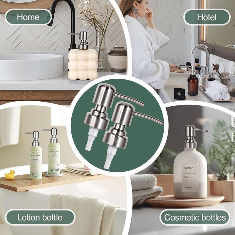 Tuipmui Soap Dispenser Pump Replacement, Kitchen and Bathroom Soap Pump Replacement, Reusable 304 Stainless Steel Hand Soap Pump, Shampoo and hand soap pump, Standard Diameter 28/400 Neck Size (2 PCS) - Image 5